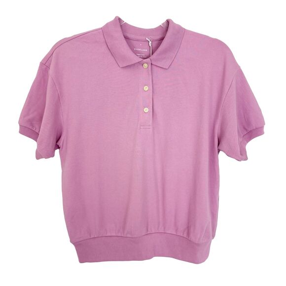 EVERLANE The Oversized Polo Top XS Mauve Org Cotton Collar Short Sleeve NWT B33 - Picture 2 of 6